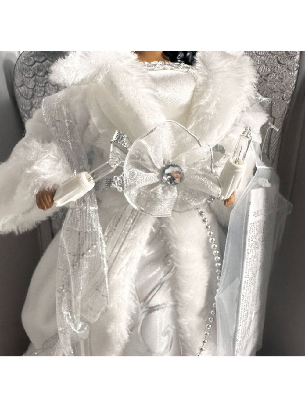 Ashland Christmas Angel Lighted Tree Topper Silver Wings White Gown Cord - Picture 5 of 16